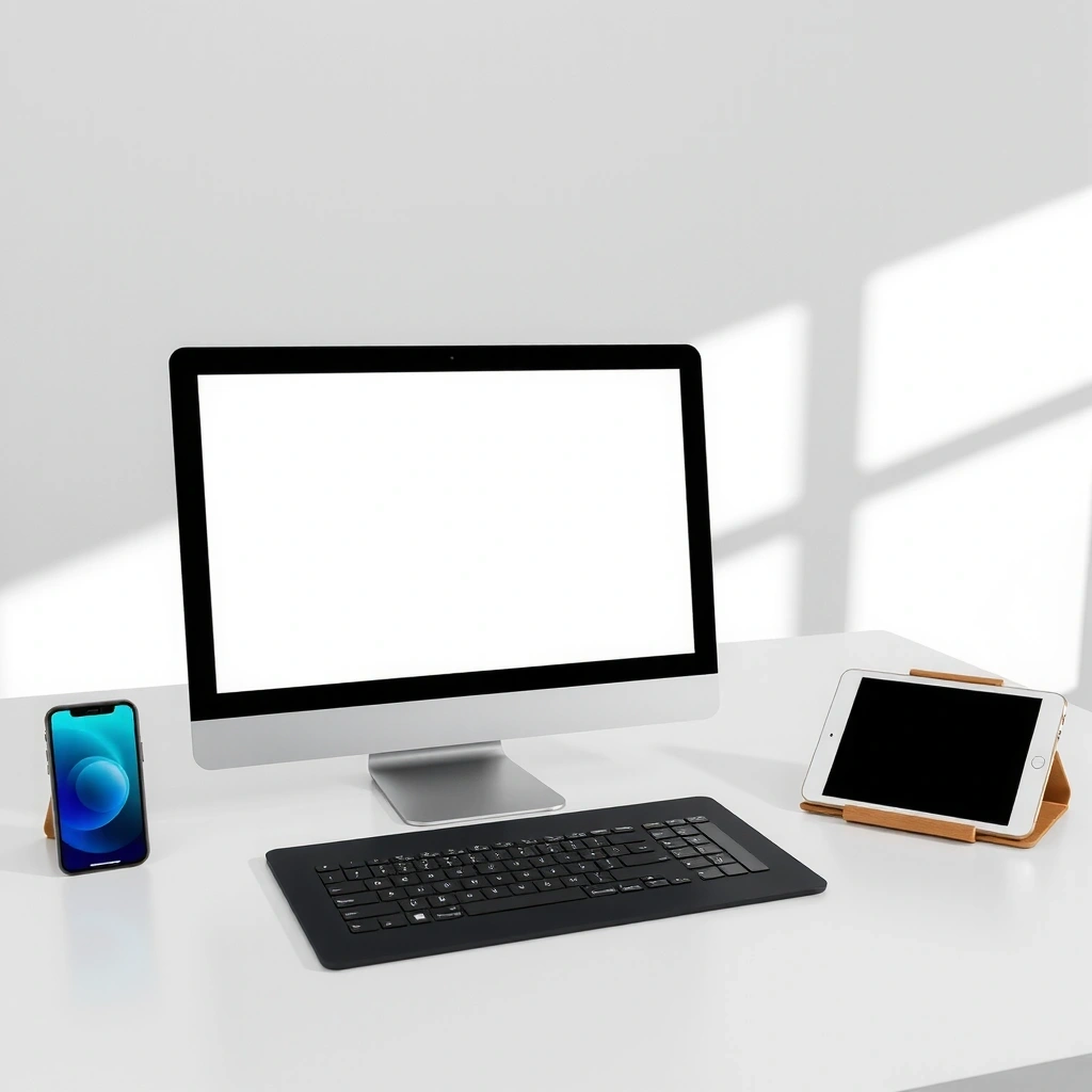 Professional web design workspace with modern devices